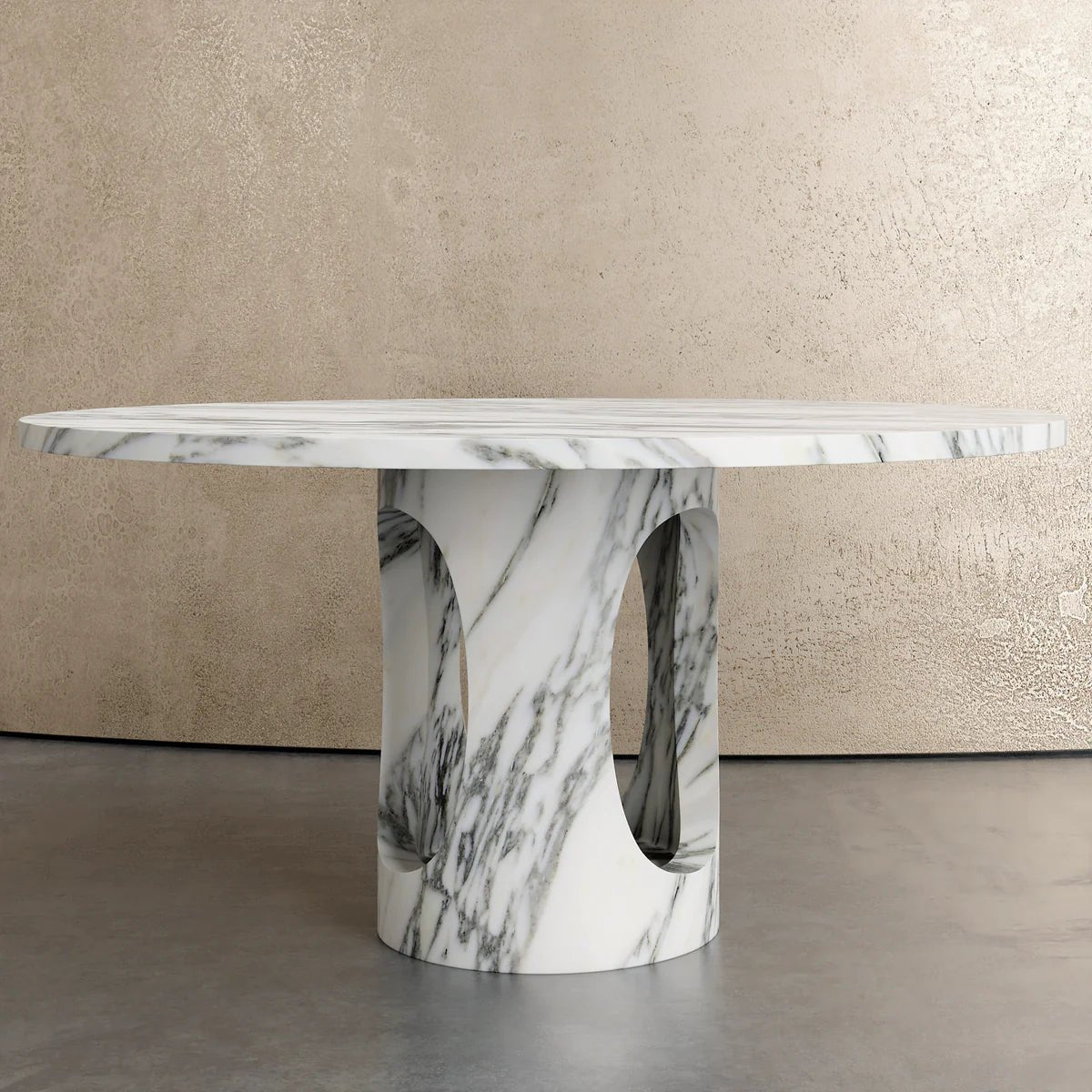 Arabescato White Round Marble Dining Table 60 Inch - Elsa Home And Beauty