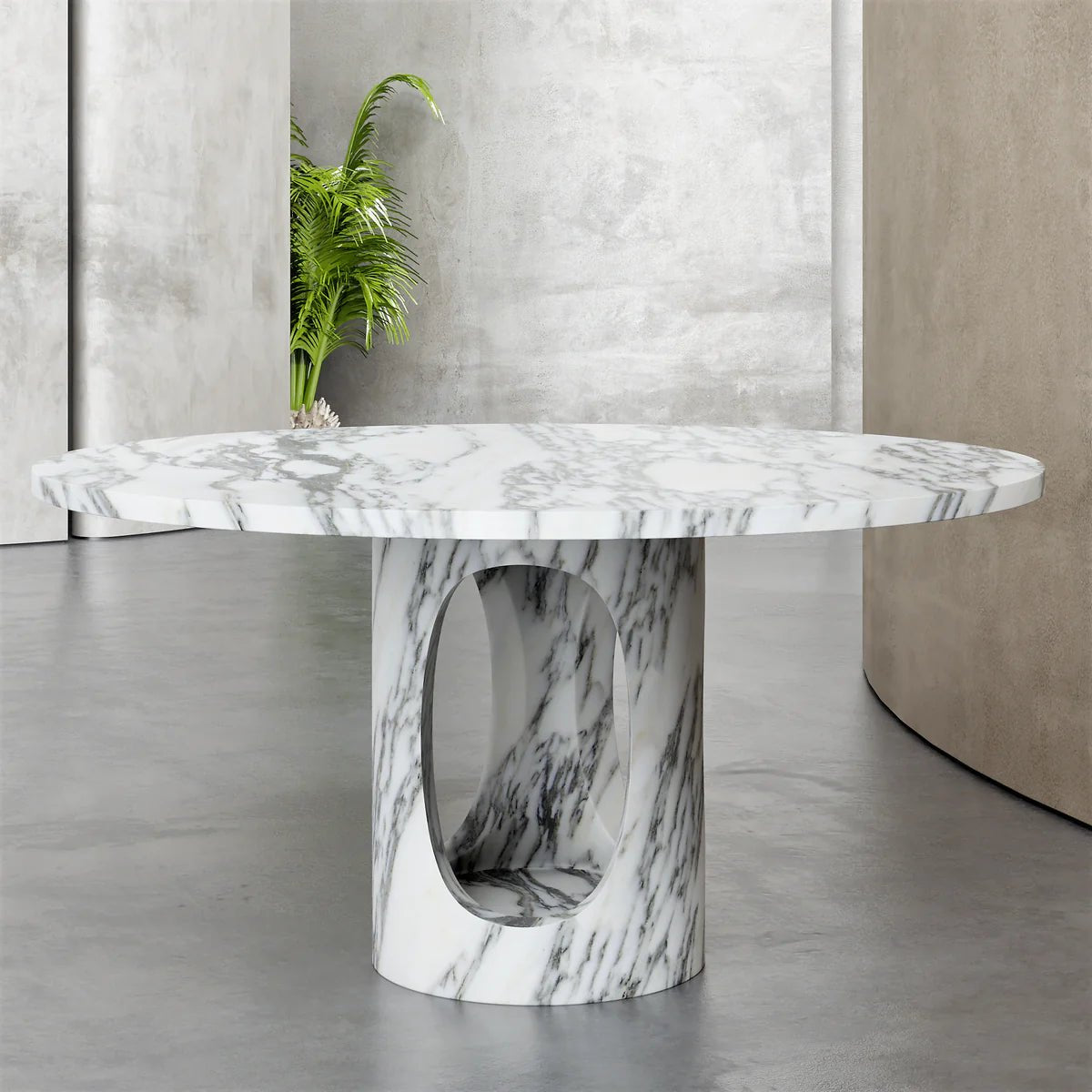 Arabescato White Round Marble Dining Table 60 Inch - Elsa Home And Beauty