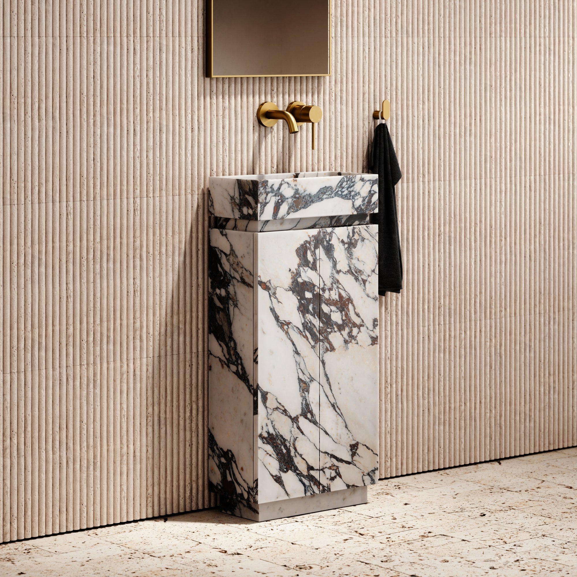 Calacatta Viola Bathroom Vanity Unit With Doors 400mm Side View