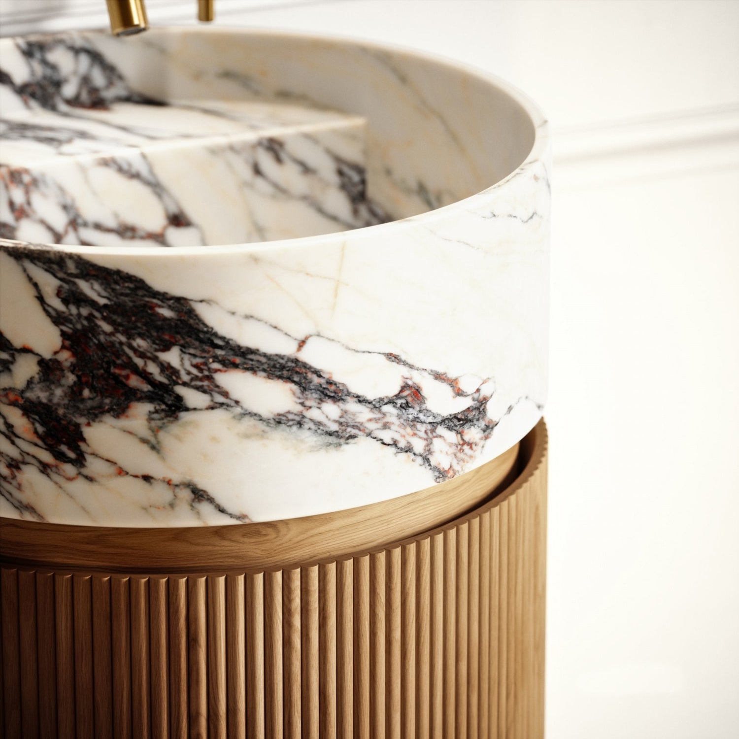 Calacatta Viola Marble Top Vanity With Cylinder Wood Grain Base - Elsa Home And Beauty