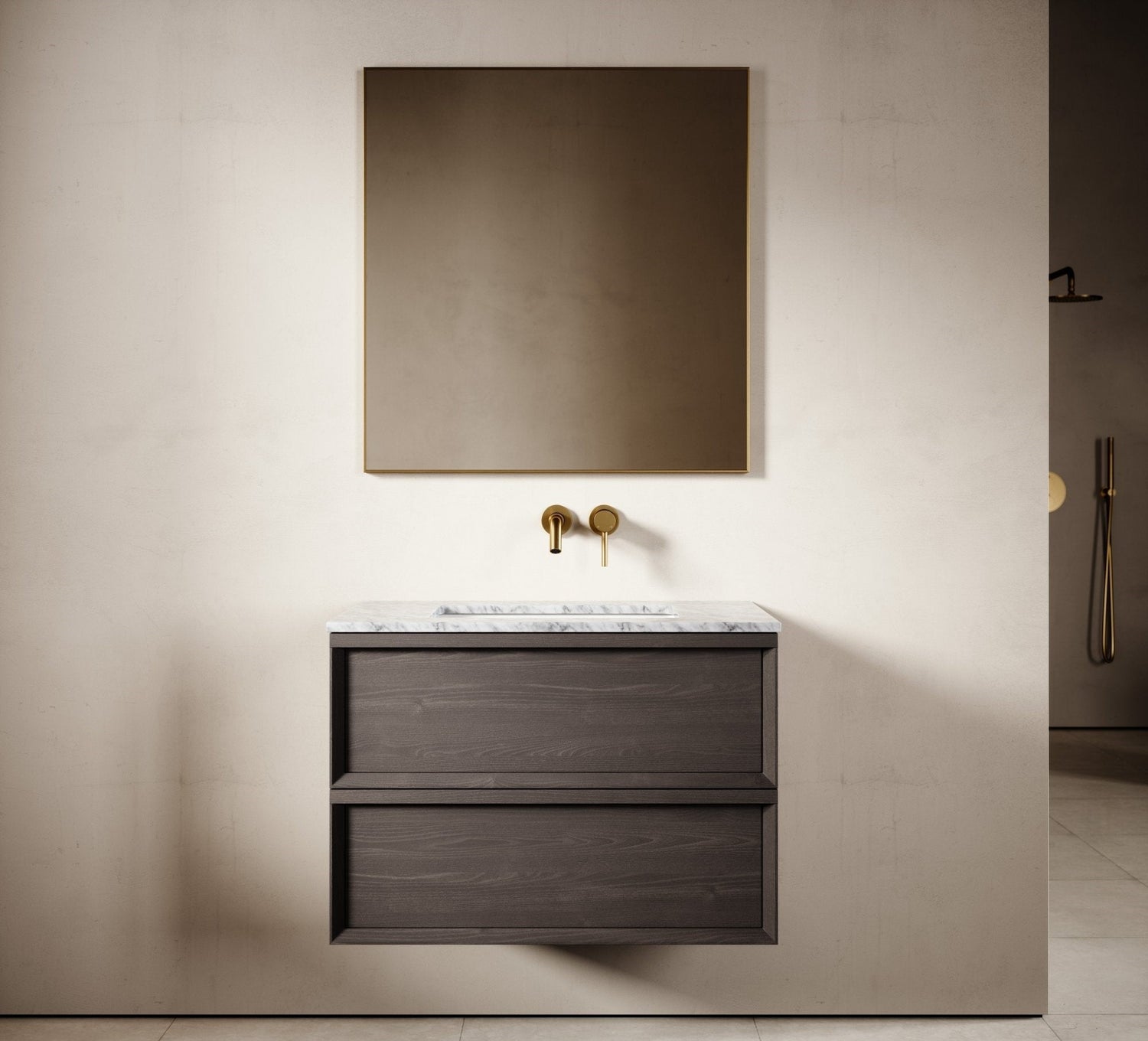 Carrara Marble Floating Vanity With Storage - Elsa Home And Beauty