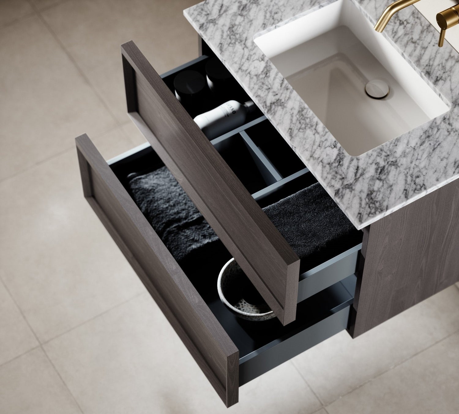 Carrara Marble Floating Vanity With Storage - Elsa Home And Beauty