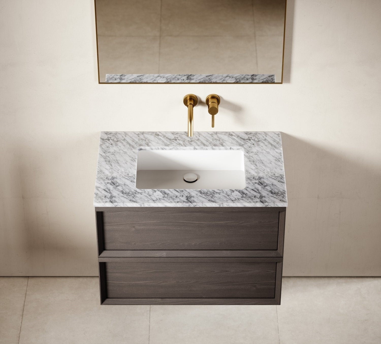 Carrara Marble Floating Vanity With Storage - Elsa Home And Beauty