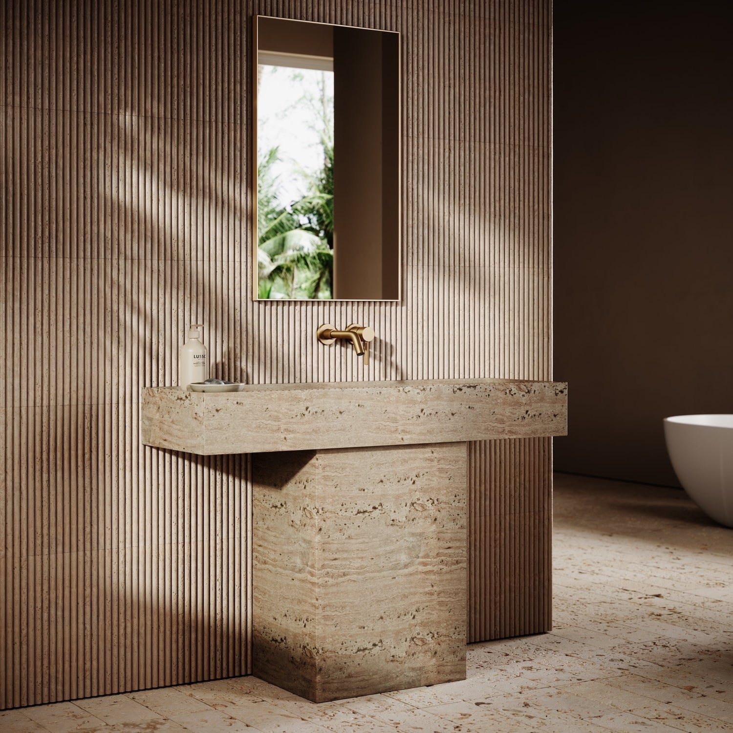 Italian Travertine pedestal vanity - Elsa Home And Beauty