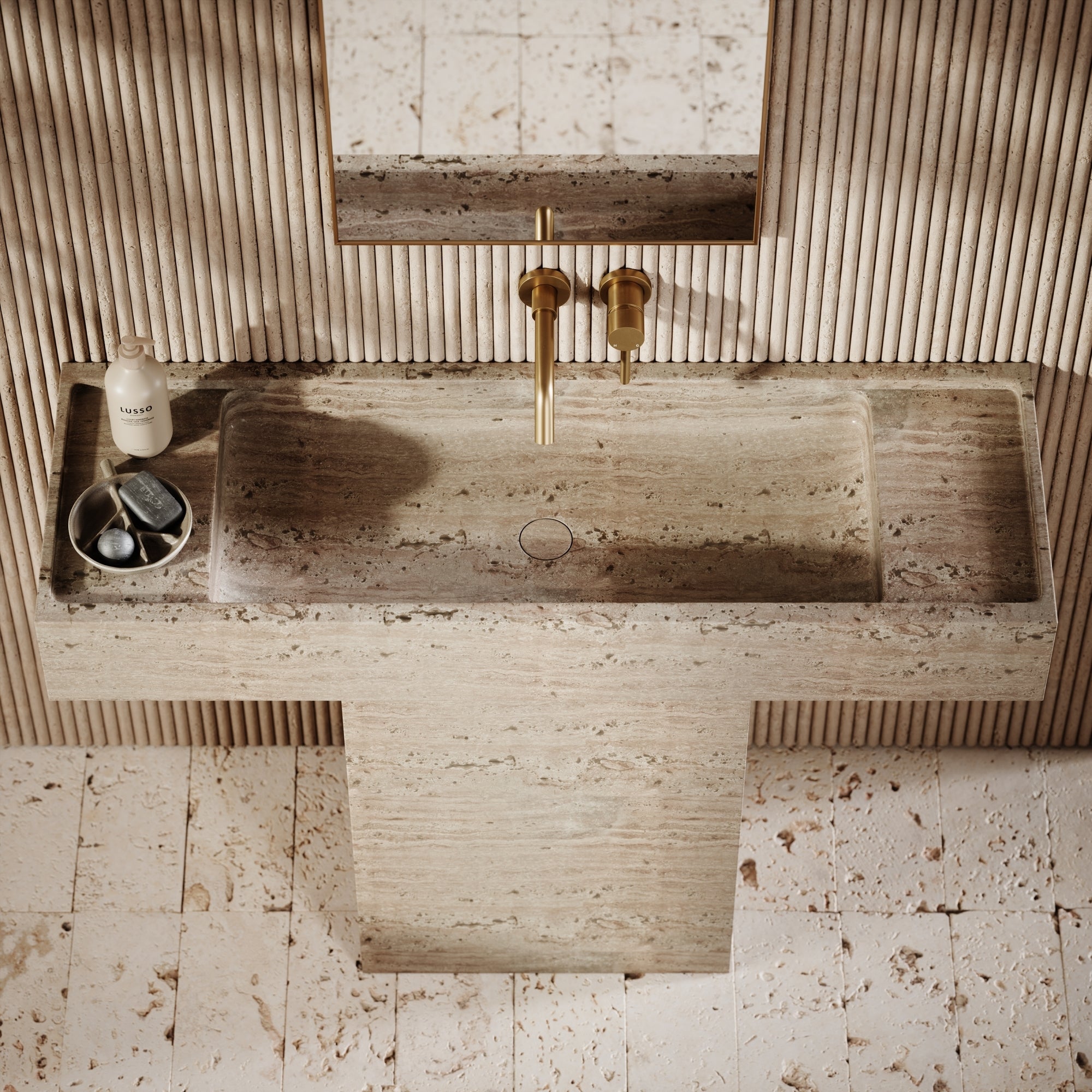 Italian Travertine pedestal vanity - Elsa Home And Beauty