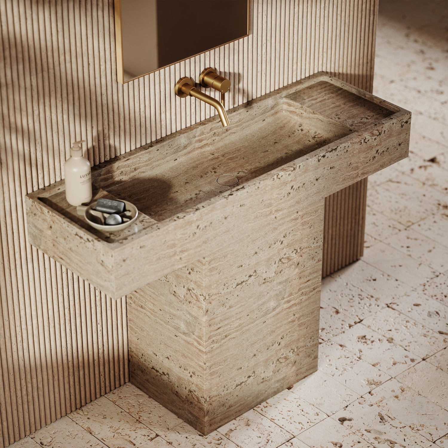 Italian Travertine pedestal vanity - Elsa Home And Beauty