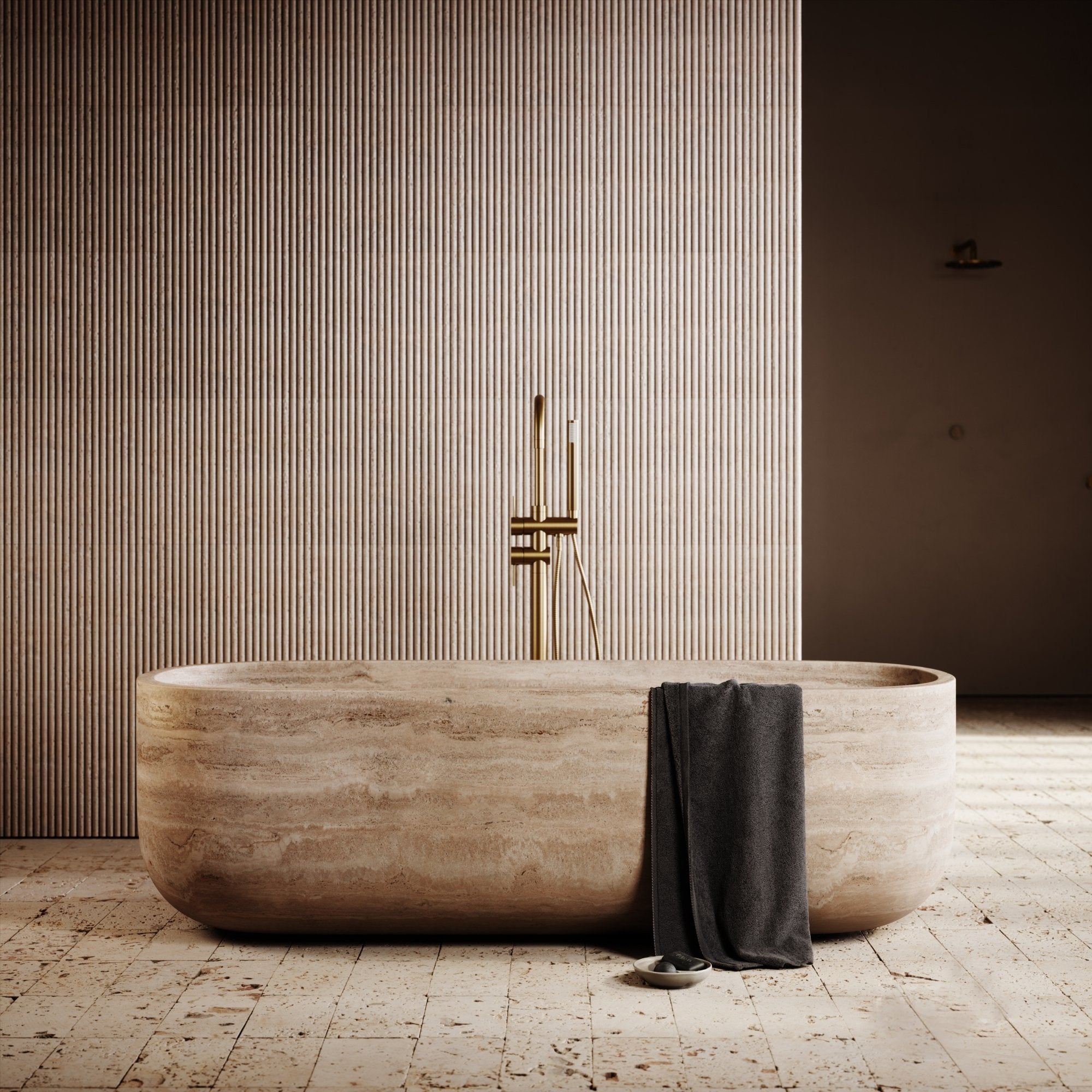 Nobu Oval Travertine Stone Bathtub
