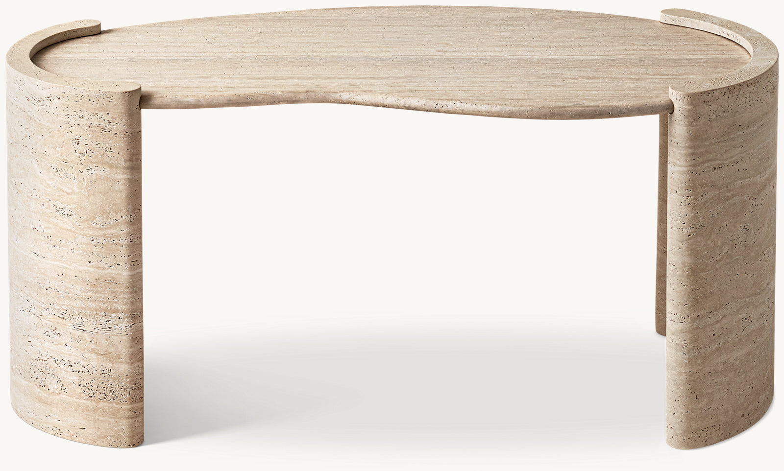 Coco marble office desk in Travertine — sculptural kidney top and cylindrical legs, home office and executive use
