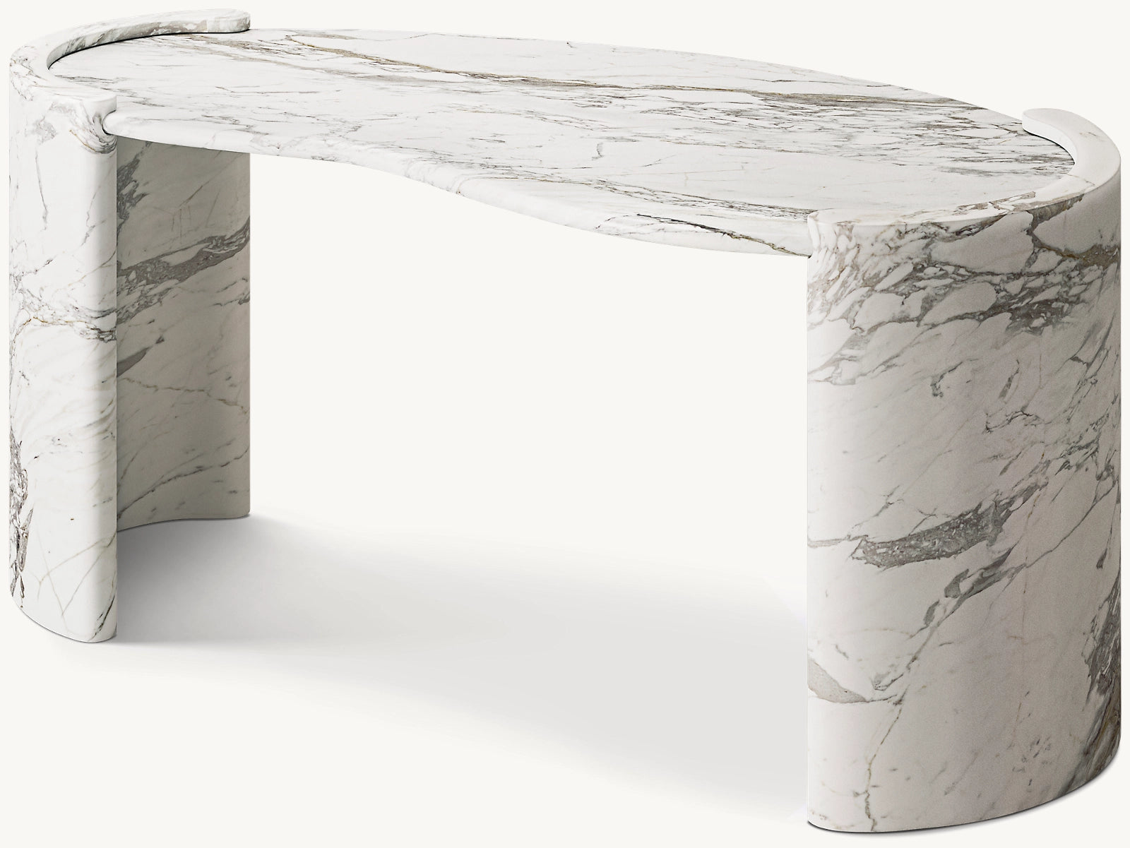 Coco marble office desk in Statuario marble side profile
