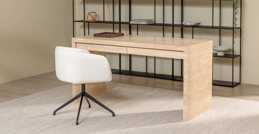 Travertine Navona modern office desk styled in home office setting