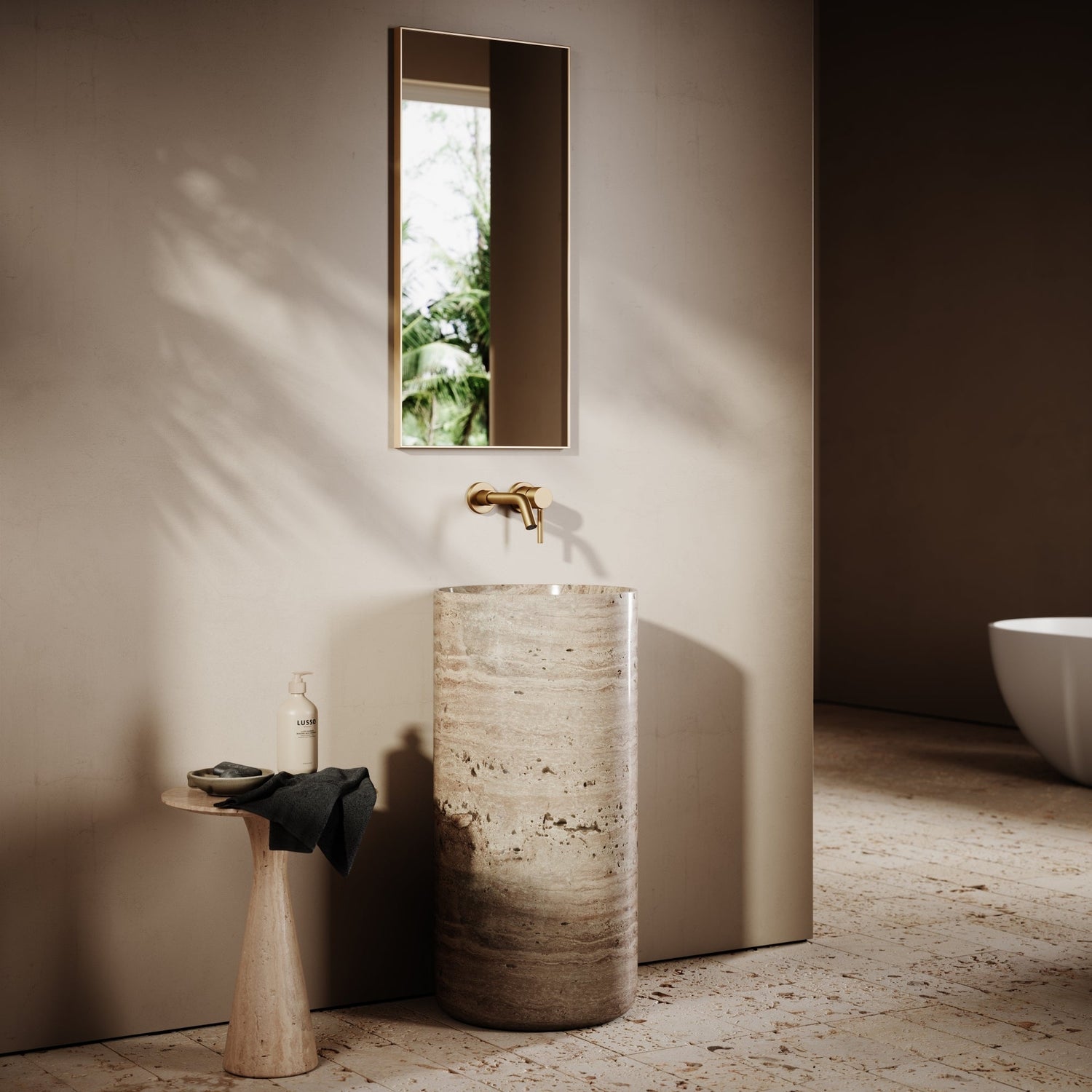 Travertine Pedestal Basin - Elsa Home And Beauty