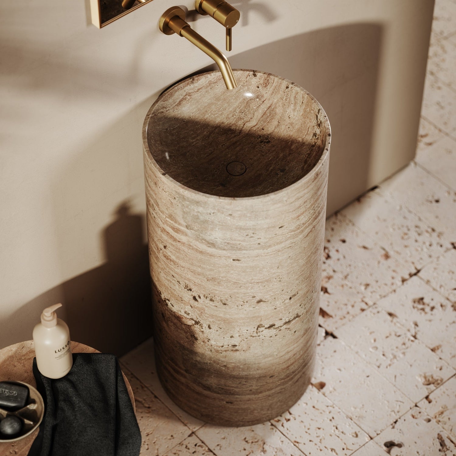 Travertine Pedestal Basin - Elsa Home And Beauty