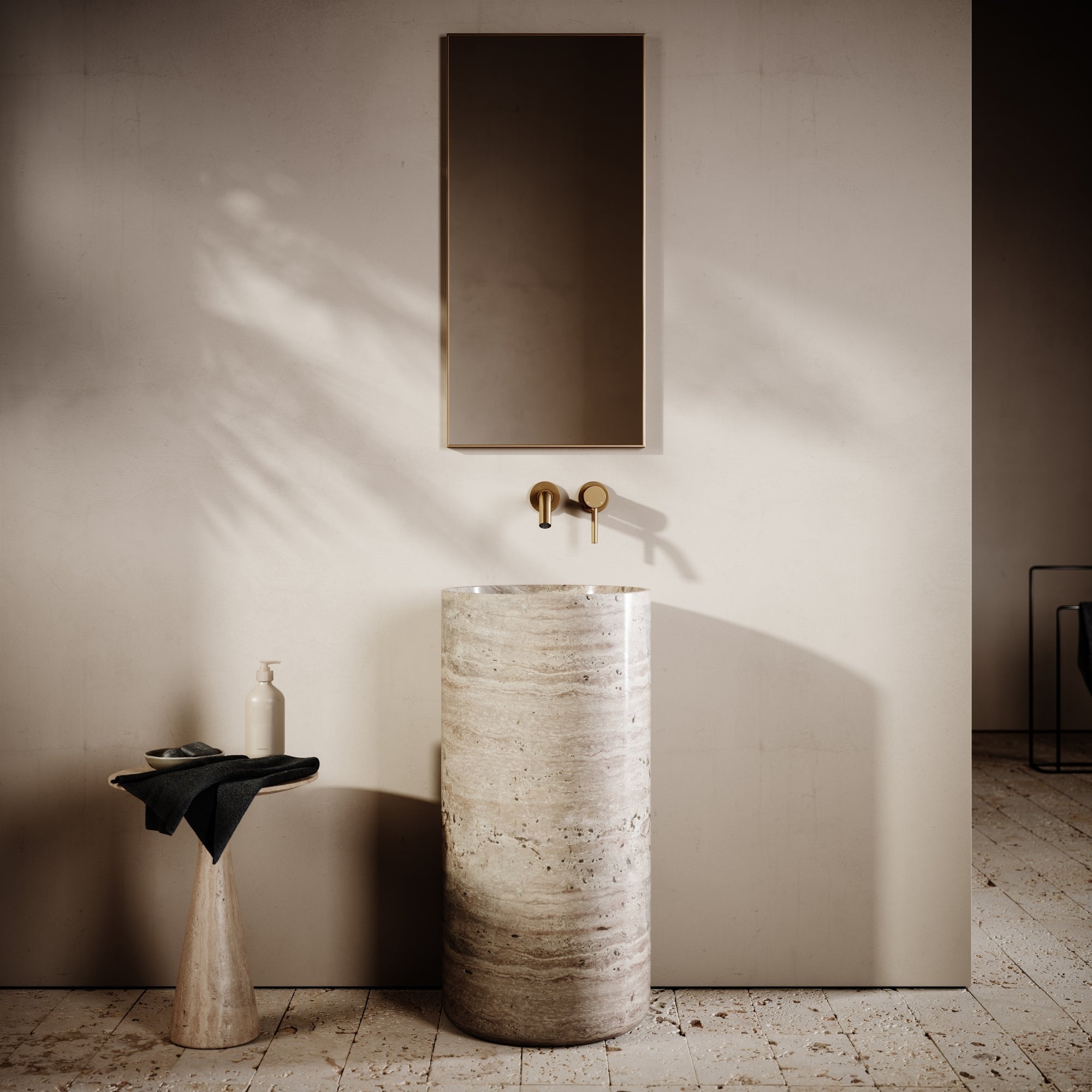 Travertine Pedestal Basin | Natural Stone Freestanding Sink - Elsa Home And Beauty