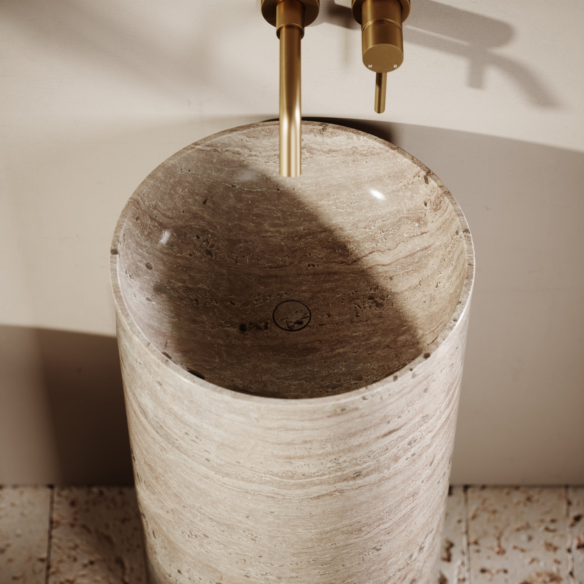 Travertine Pedestal Basin | Natural Stone Freestanding Sink - Elsa Home And Beauty