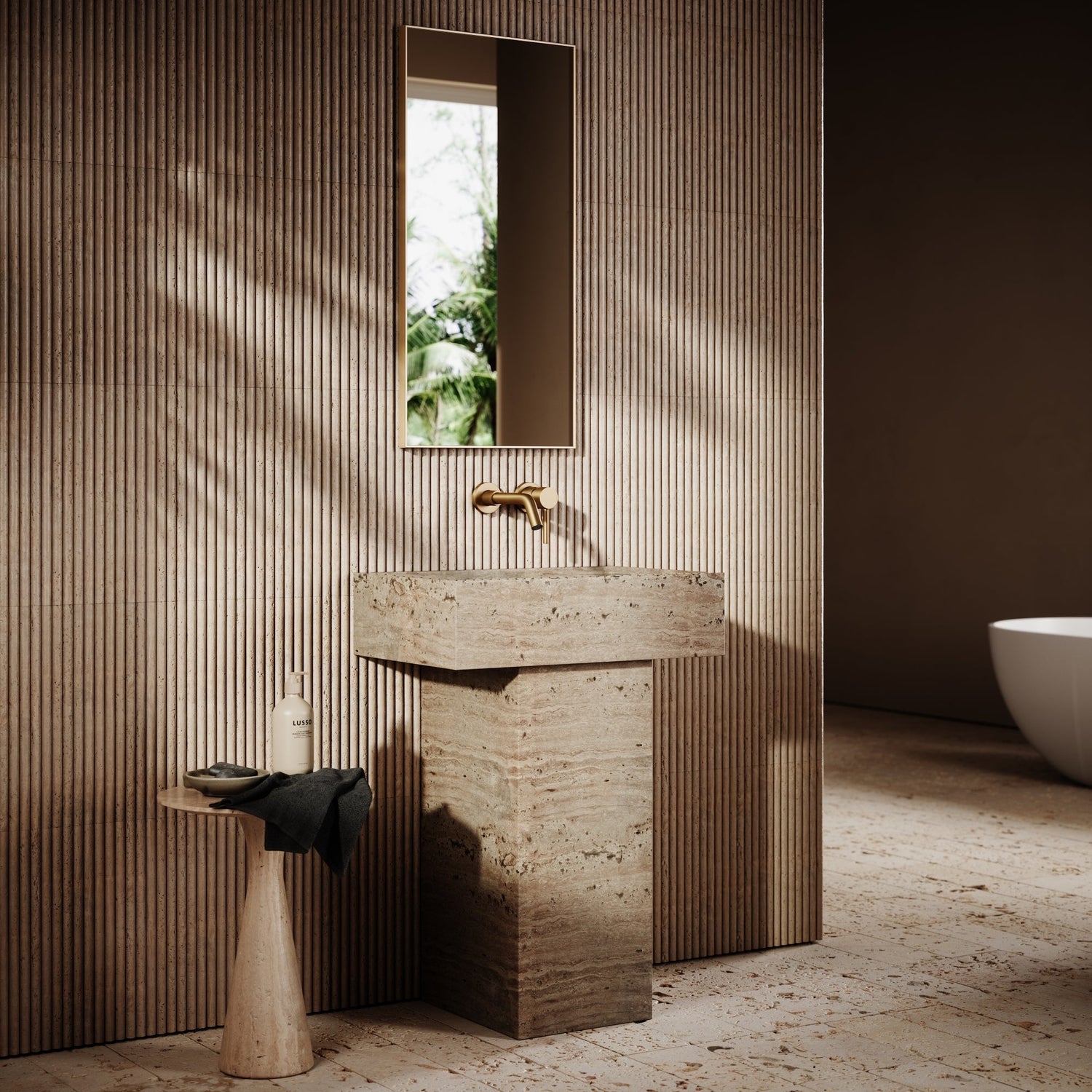 Travertine Pedestal Sink - Elsa Home And Beauty