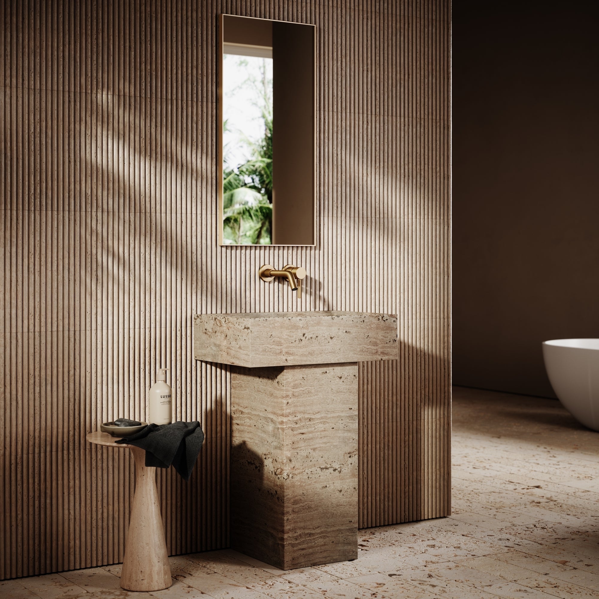 Loft Travertine Vanity Basin 600mm Side Profile