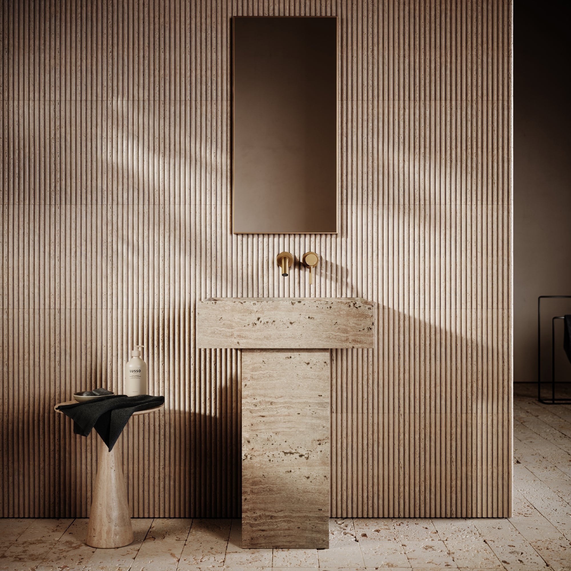 Loft Travertine Vanity Basin 600mm Front Photo