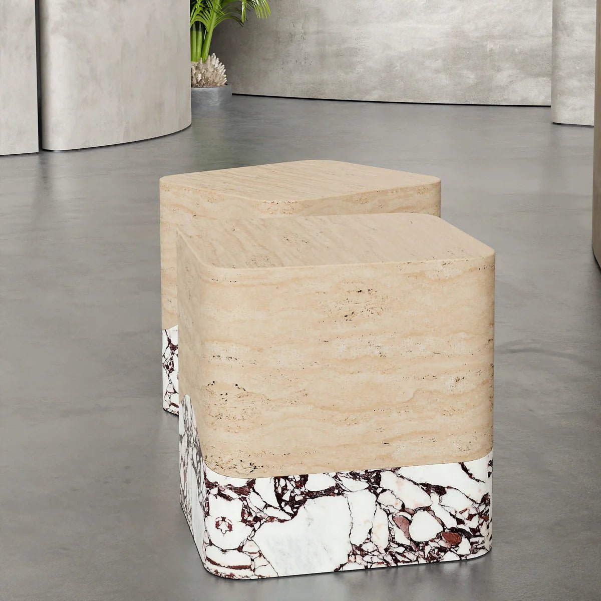Viola & Travertine Two Tone Side Table - Elsa Home And Beauty