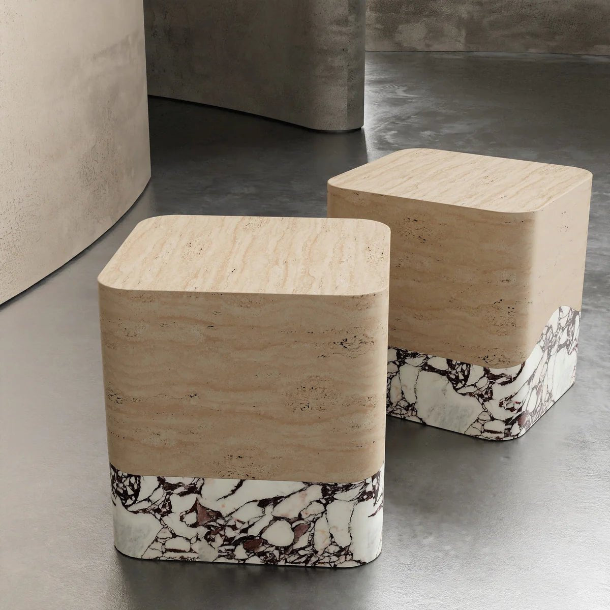 Viola & Travertine Two Tone Side Table - Elsa Home And Beauty