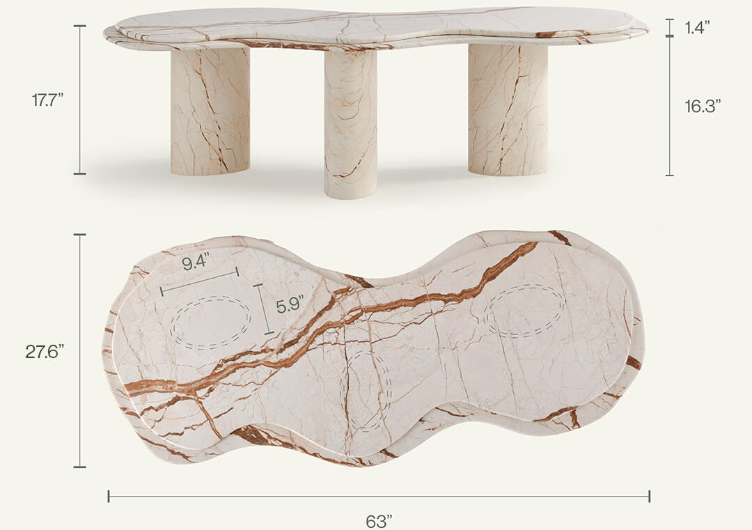 Wavy Mid Century Modern Marble Coffee Table - Elsa Home And Beauty
