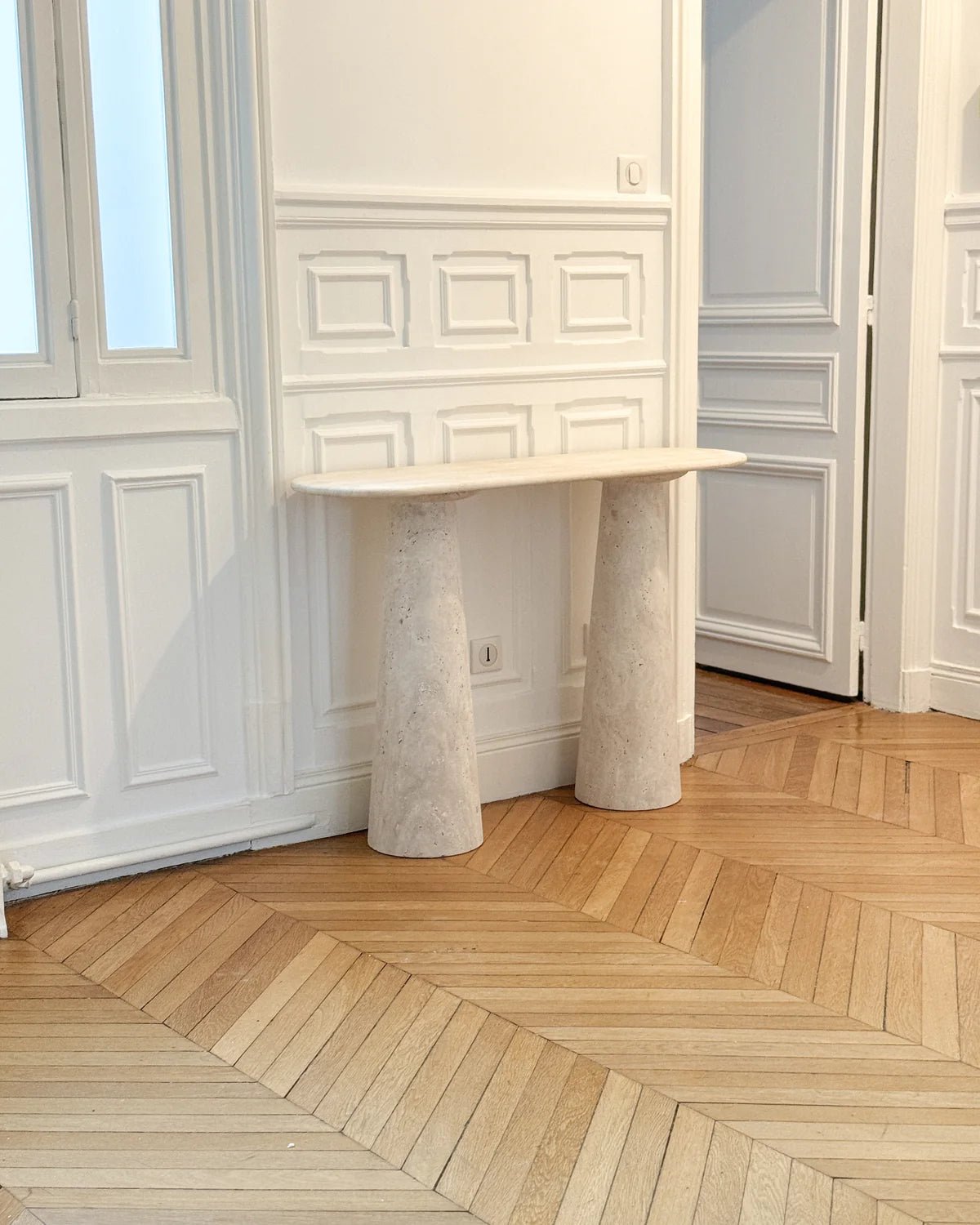 White Travertine Oval Console Table - Elsa Home And Beauty
