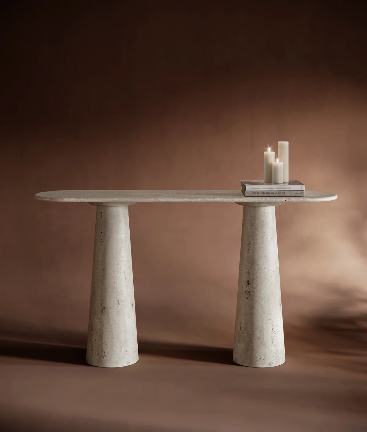 White Travertine Oval Console Table - Elsa Home And Beauty