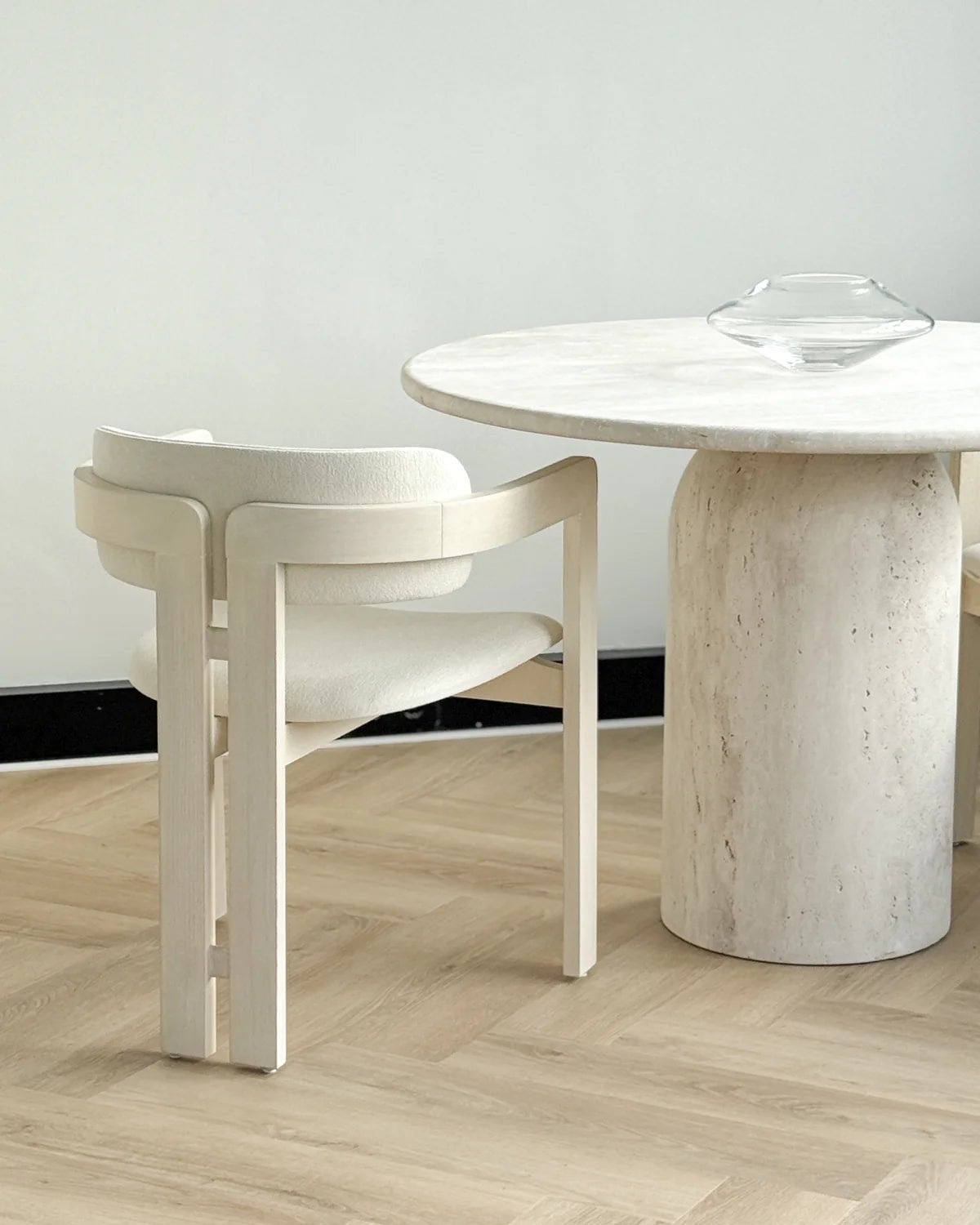 White Travertine Pedestal Dining Table - Elsa Home And Beauty