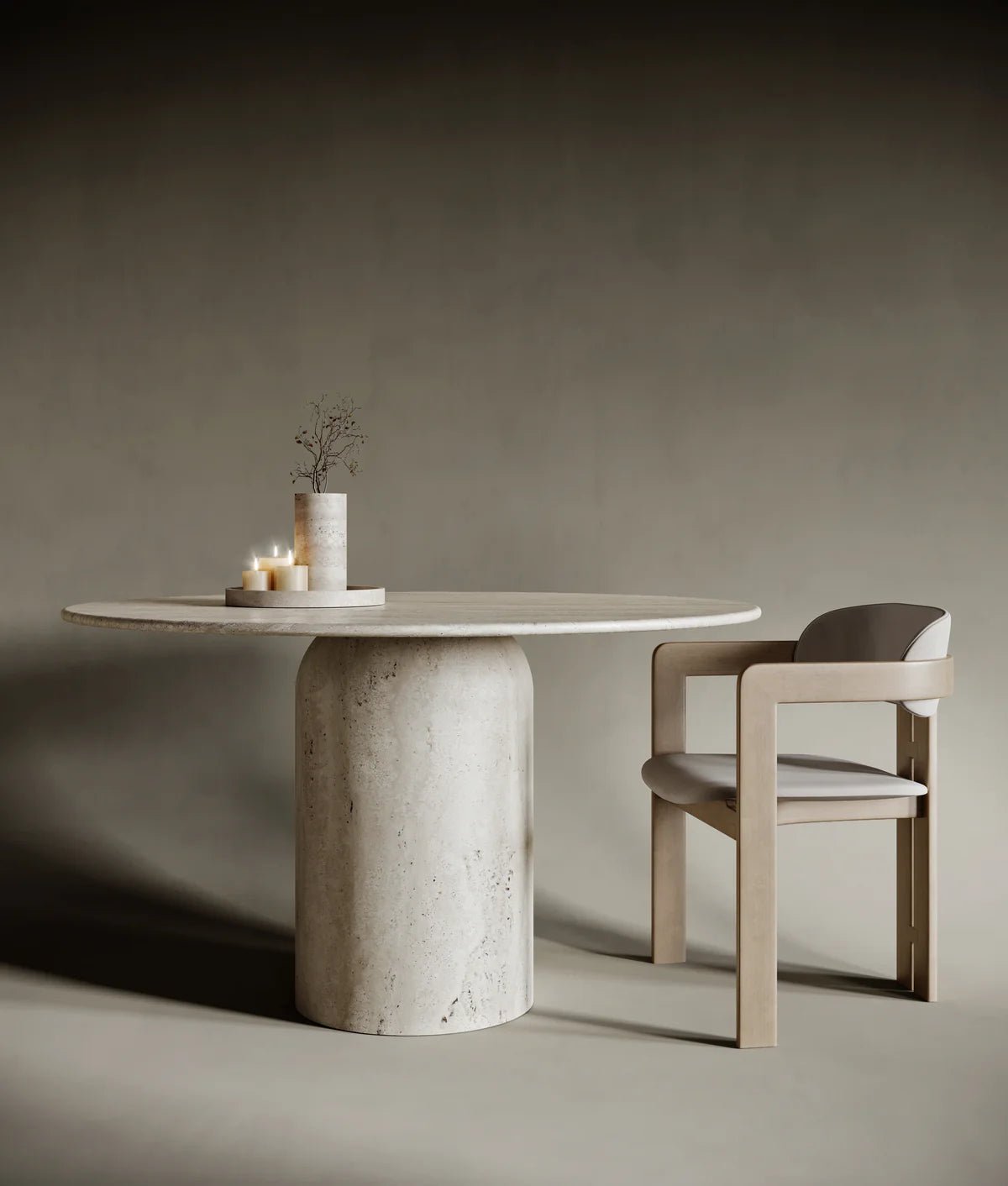 White Travertine Pedestal Dining Table - Elsa Home And Beauty