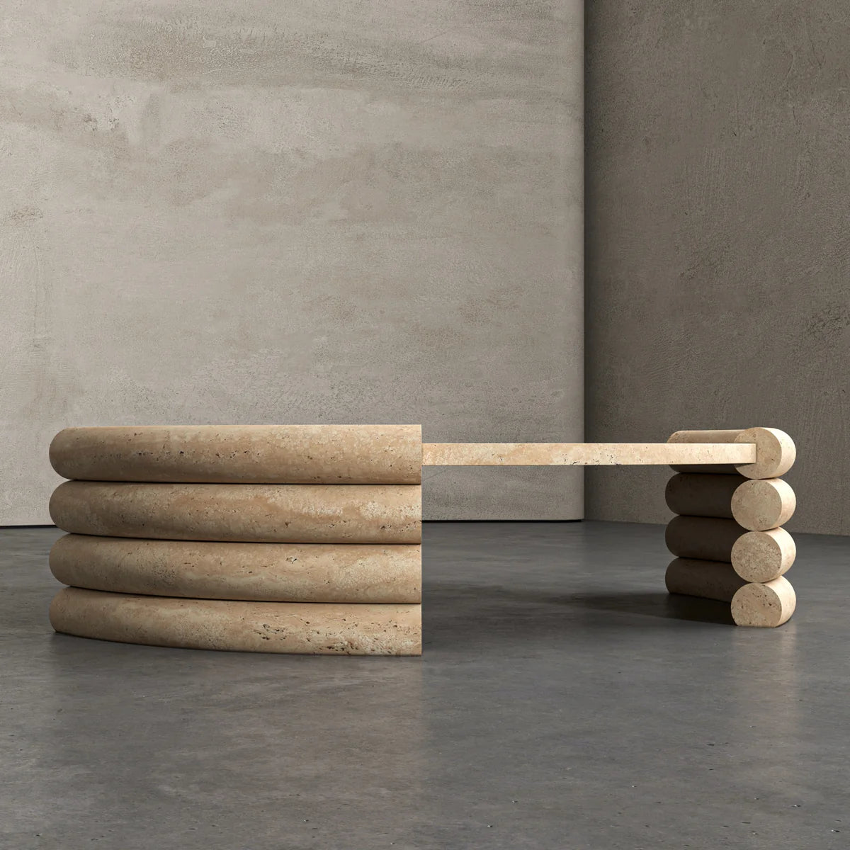 Zamese Travertine Round Coffee Table - Elsa Home And Beauty