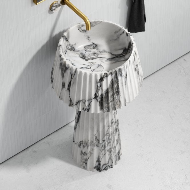 Arabescato Fluted Pedestal Basin - Elsa Home And Beauty