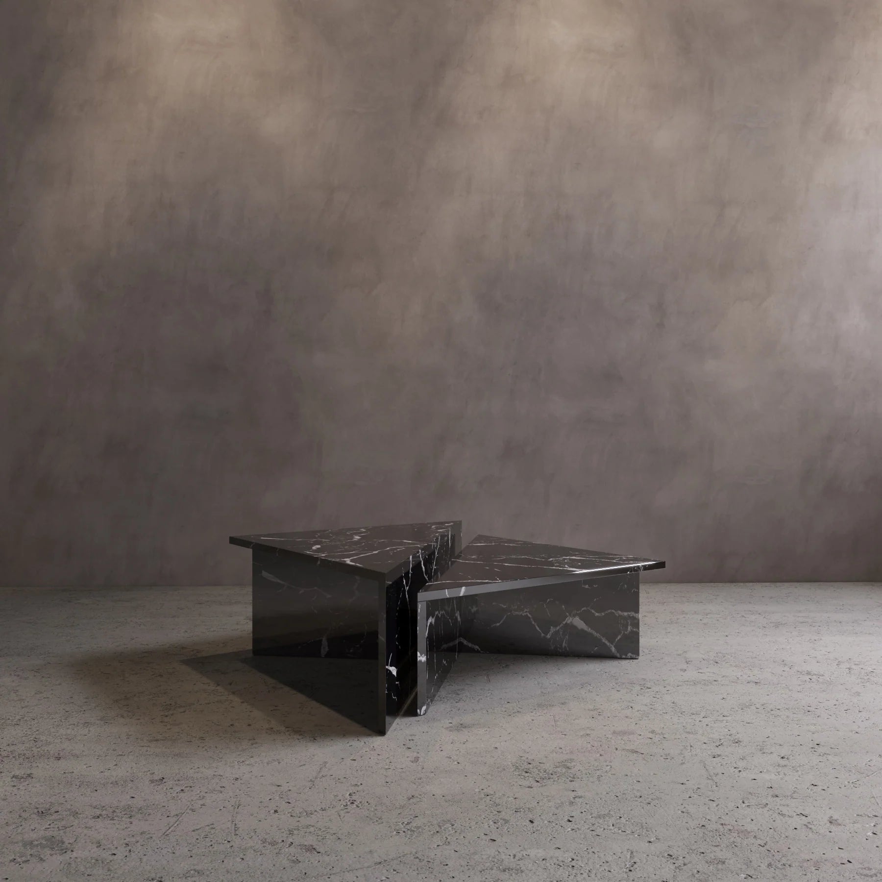 Caliente Triangle Nesting Coffee Table Set in Nero Marquina