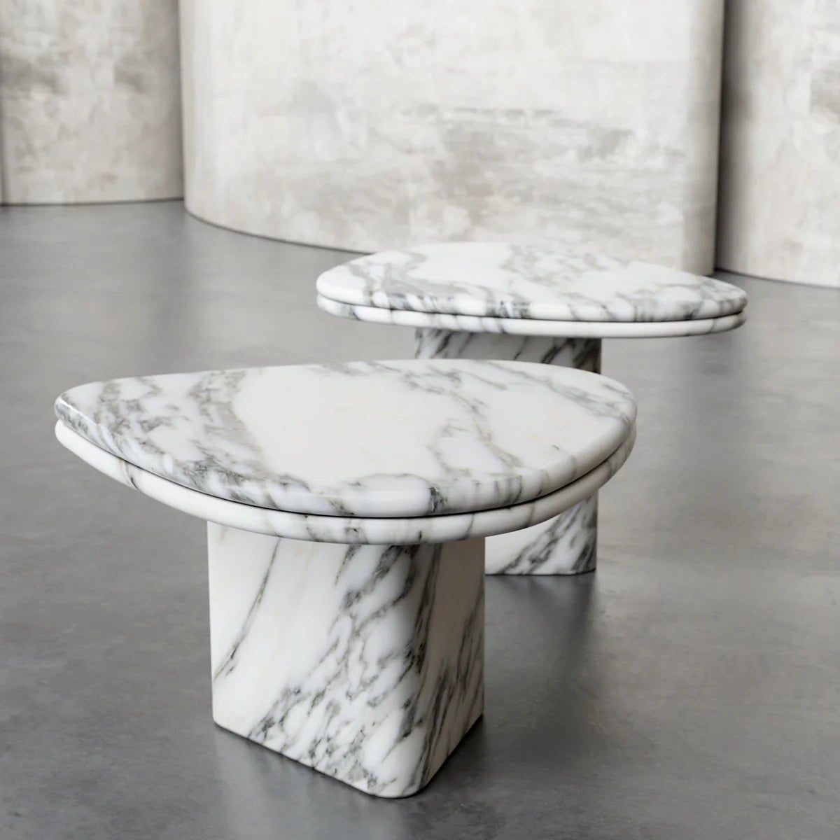 Cyclith Arabescato Marble Nesting Coffee Table Set Side View