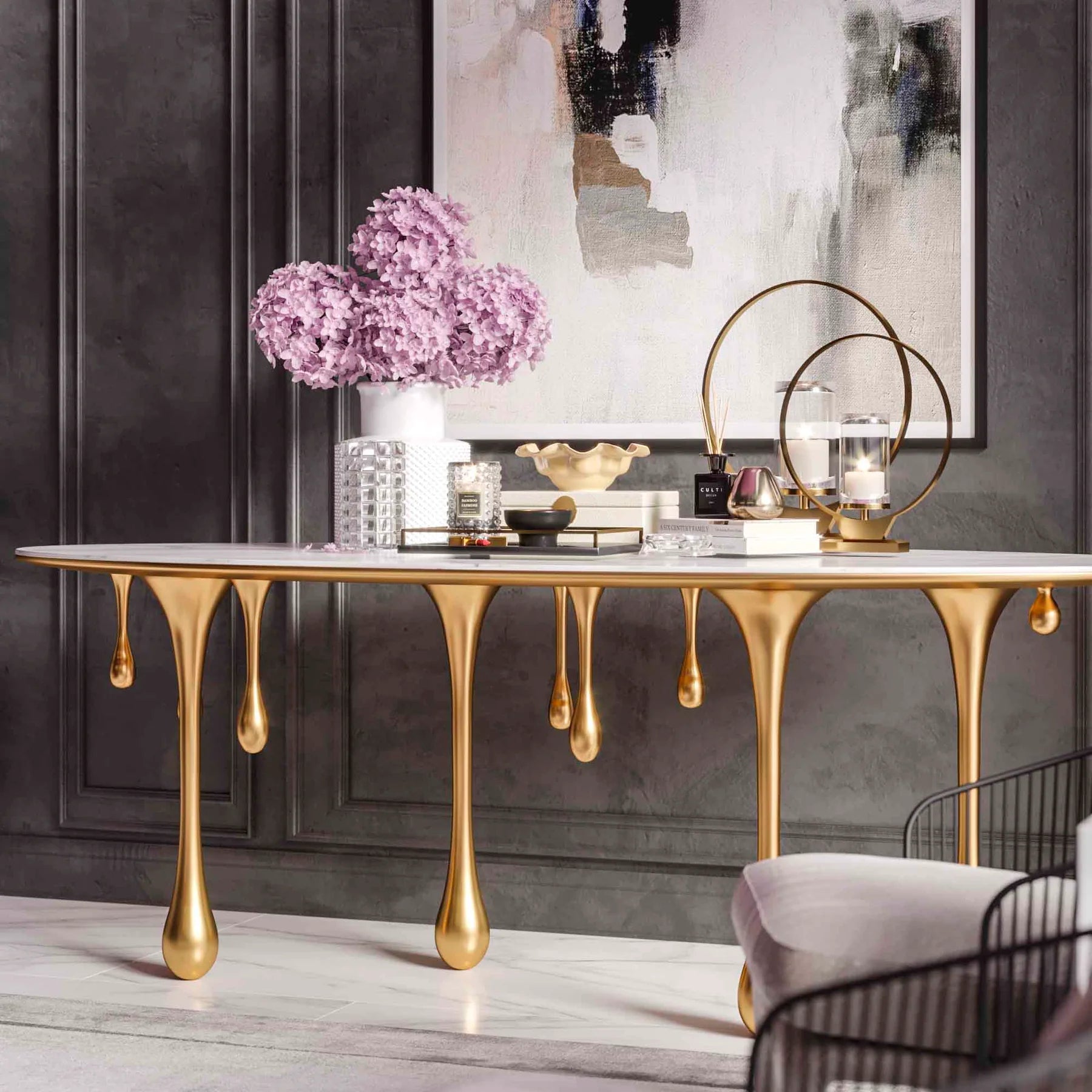 Gold Drop Marble Dining Table - Elsa Home And Beauty