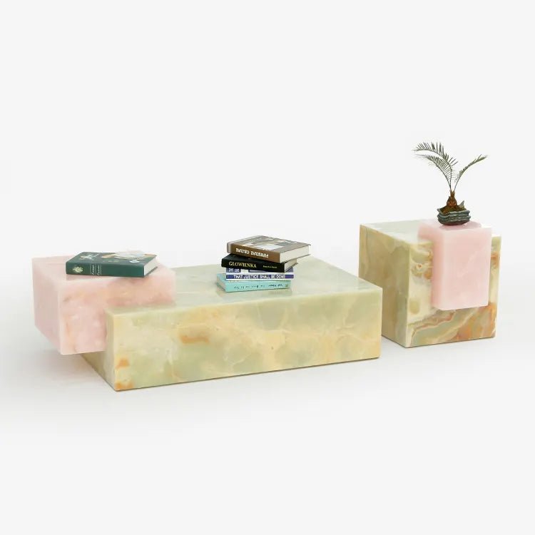 Bloc two-tone onyx coffee table styled in living room setting