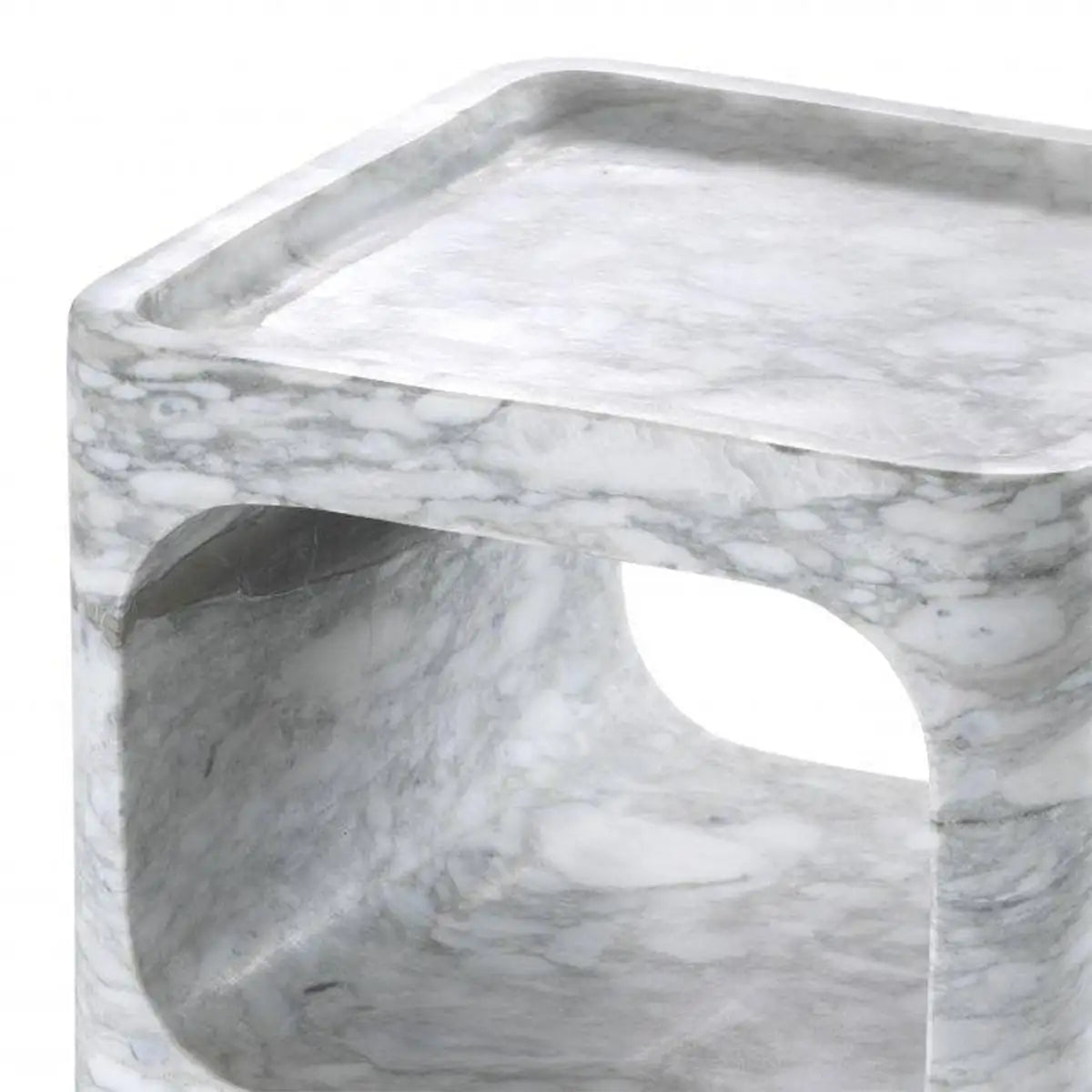 Kalymnos Statuario Marble Side Table Carved From Solid Block - Elsa Home And Beauty