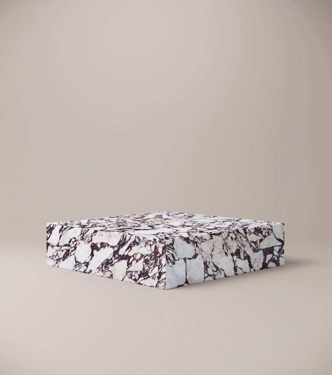 Slab Square Calacatta Viola Marble Plinth Coffee Table — 1200mm solid stone block