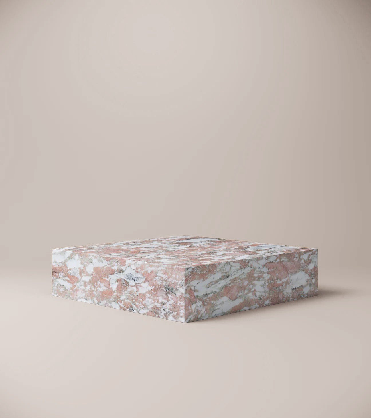 Slab Square Norwegian Rose Marble Plinth Coffee Table — 1200mm solid stone block