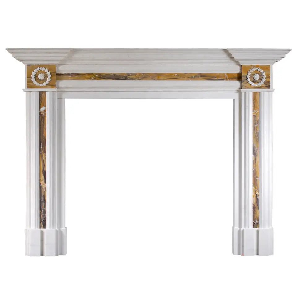 Regency Style Statuario Marble Fireplace with Sienna Inserts - Elsa Home And Beauty