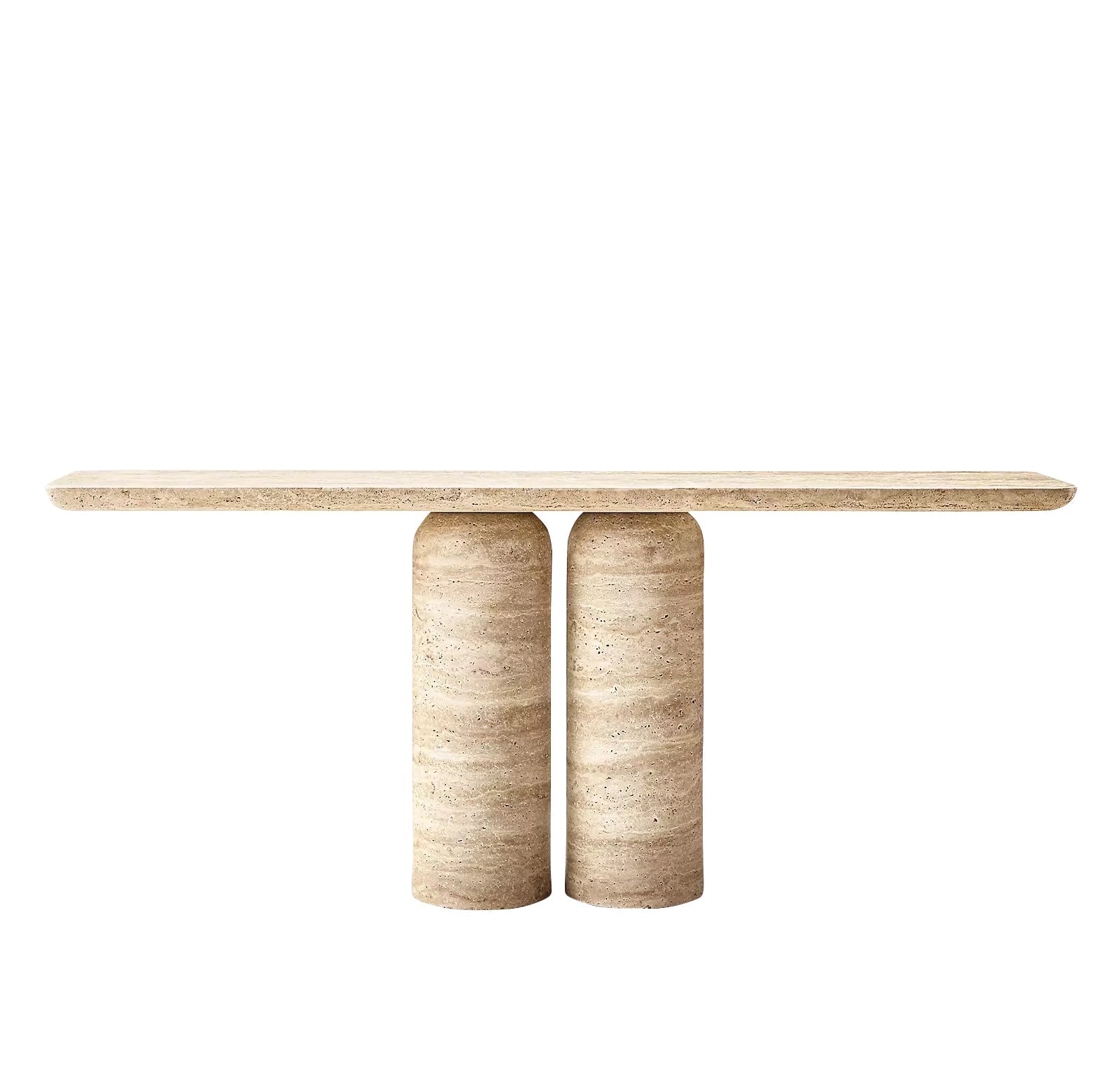 Venetino twin-column console table in Travertine Navona — 1830mm solid stone with two cylinder columns