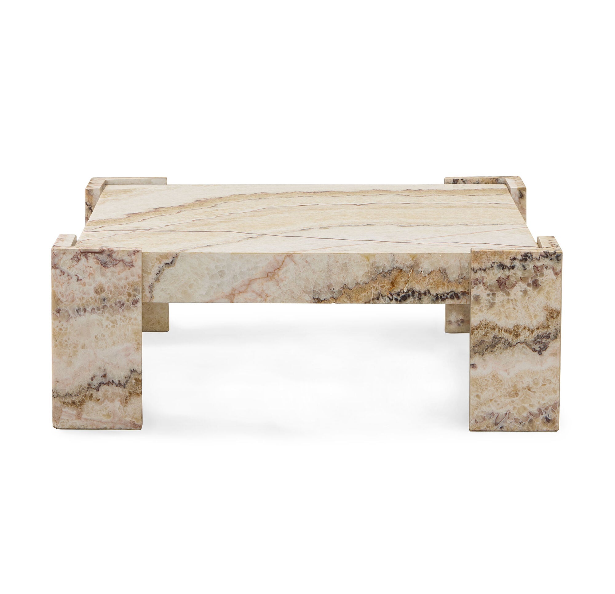 Zenga Onyx Coffee Table — full view, caramel onyx with dark veining, 1350mm square
