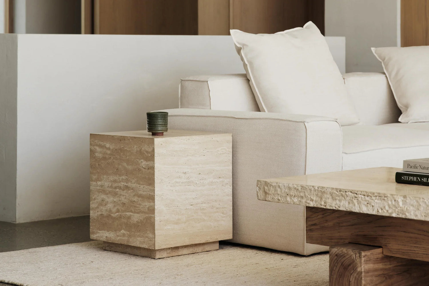 Travertine end tables