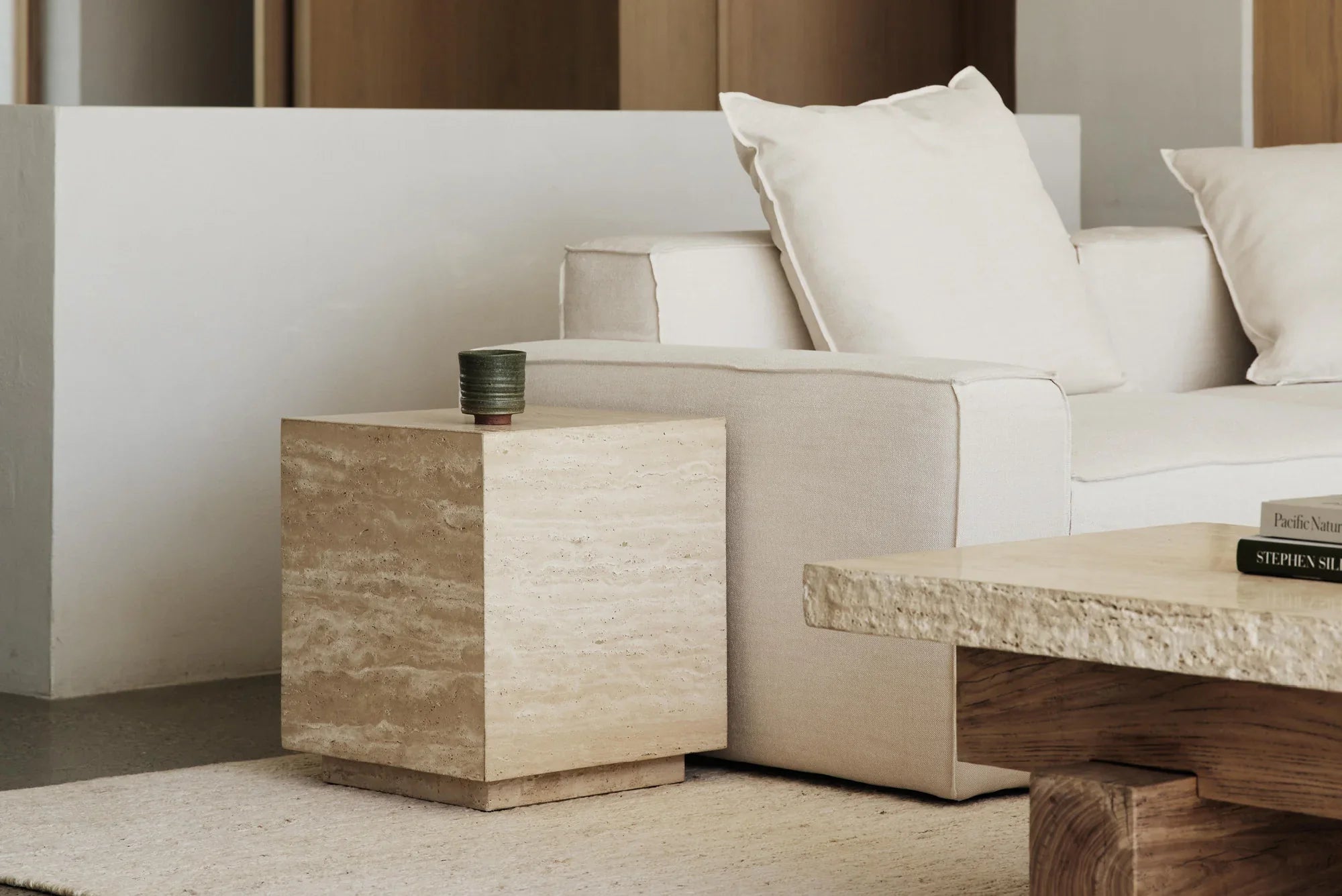 Travertine end tables