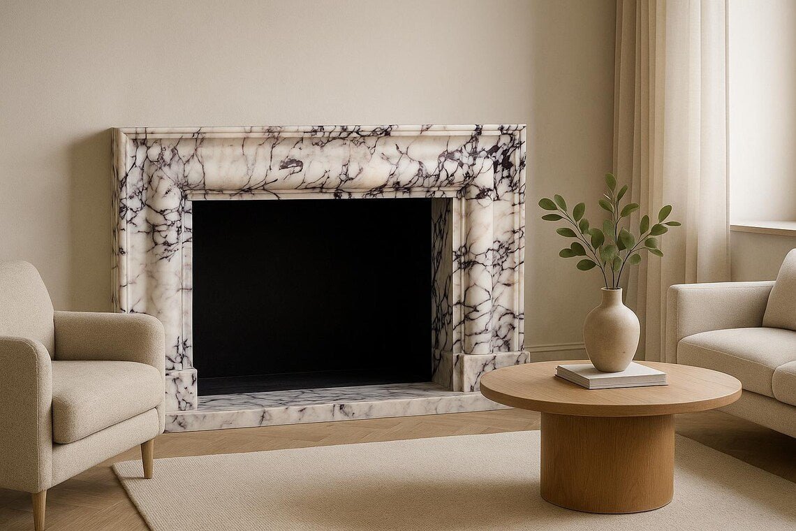 Calacatta Viola Fireplace Styling Guide: How to Design the Whole Room Around It - Elsa Home And Beauty