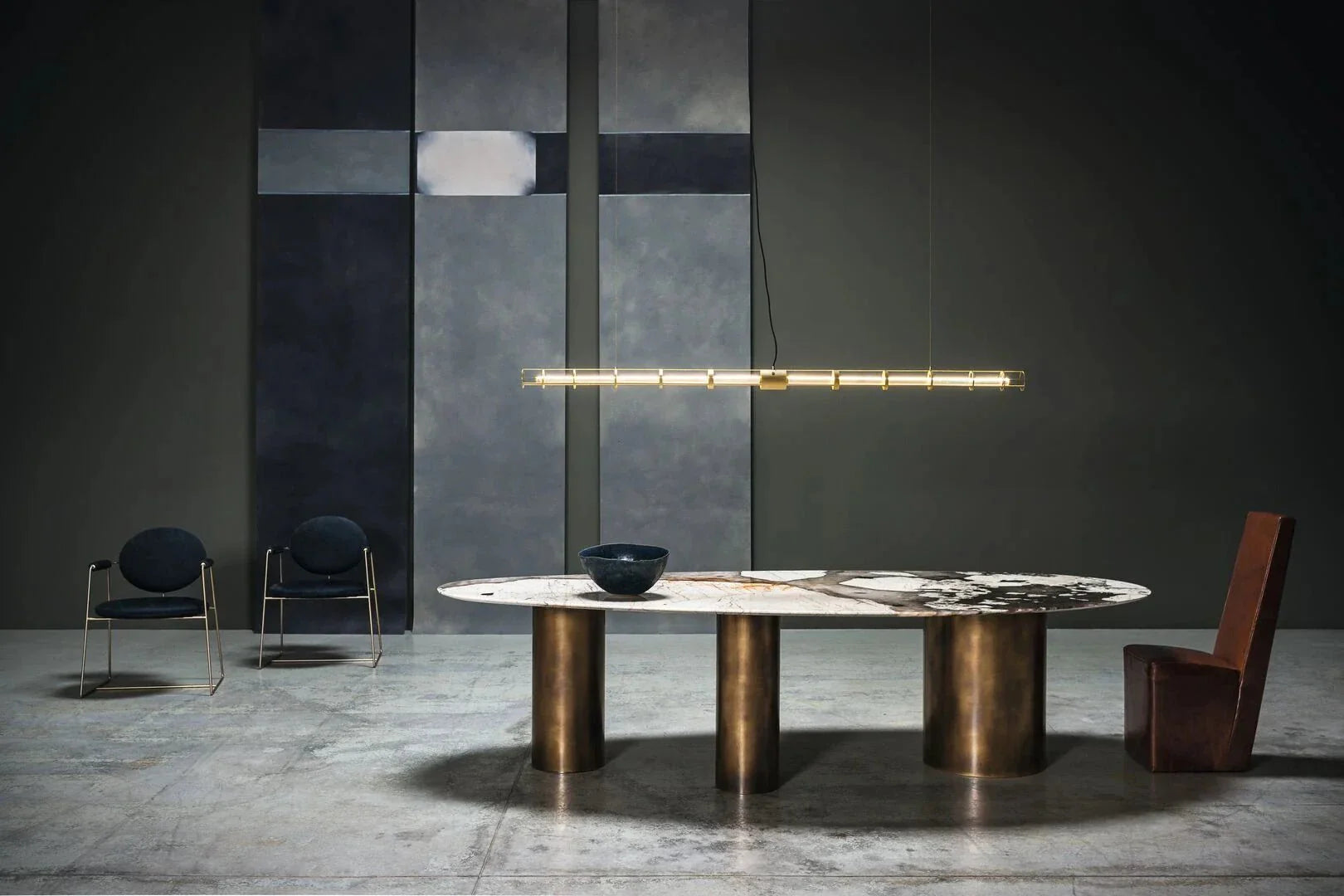 Marble and Stainless Steel Dining Table