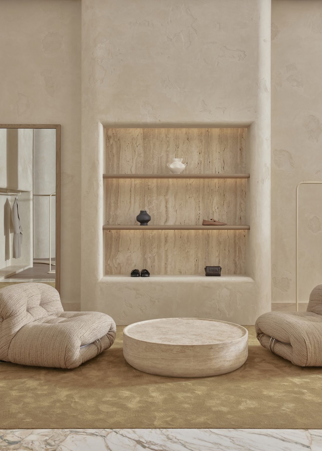 Travertine Round Coffee Table With Sofa
