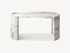 Coco marble desk in Statuario — kidney-shaped stone top with solid cylindrical column legs, angled view