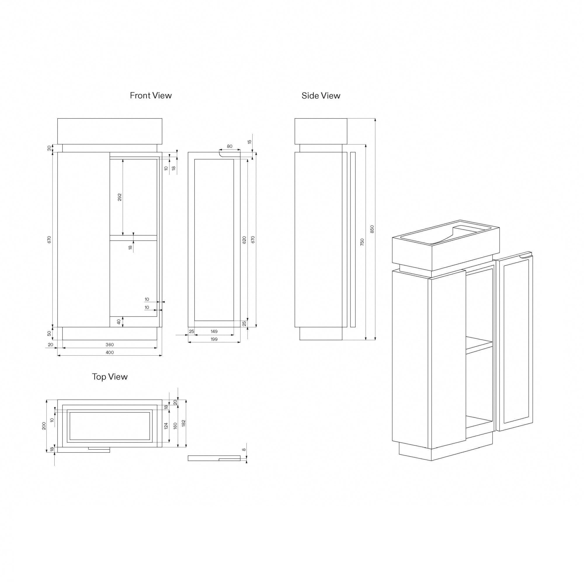 Calacatta Viola Bathroom Vanity Unit With Doors 400mm Drawings
