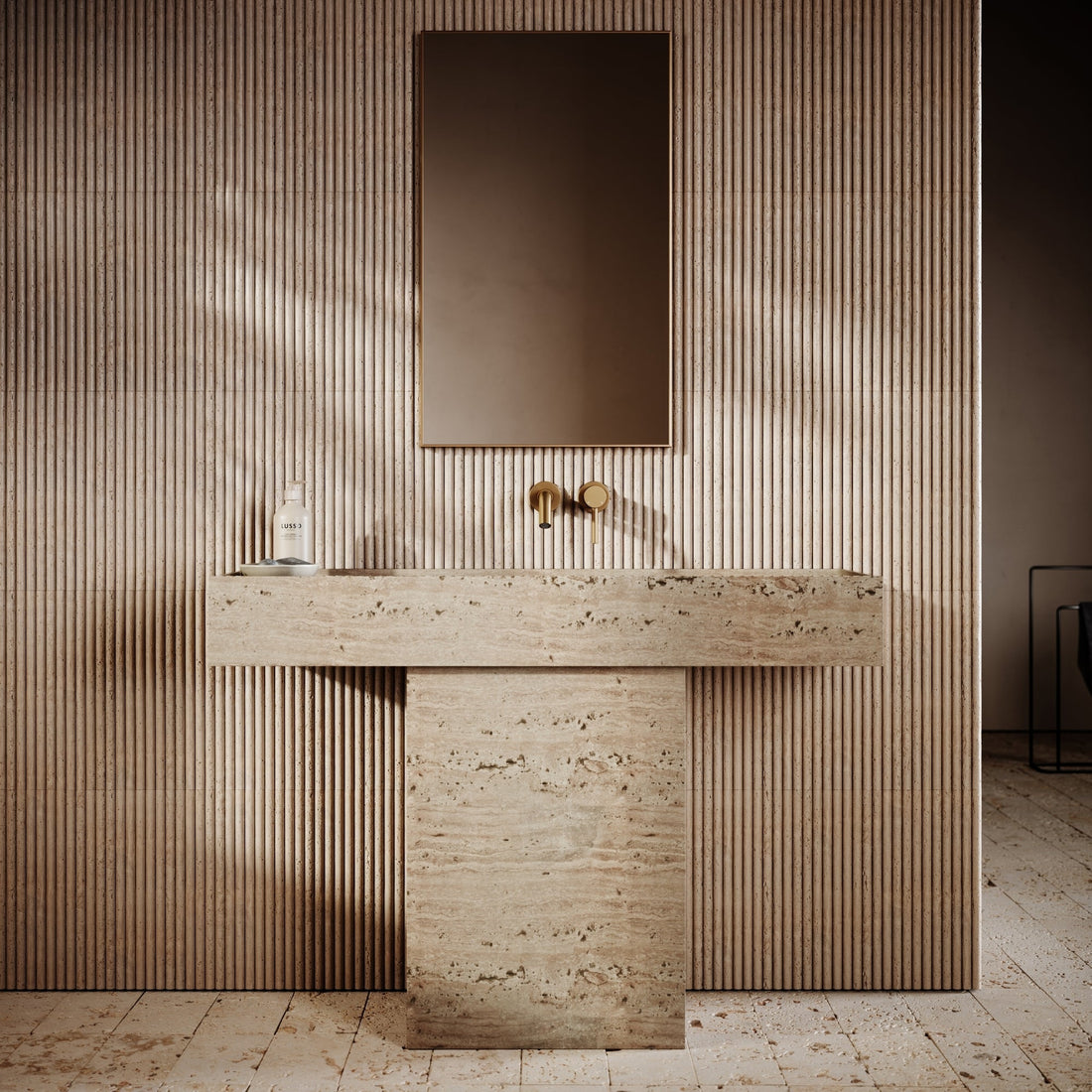 Italian Travertine pedestal vanity - Elsa Home And Beauty