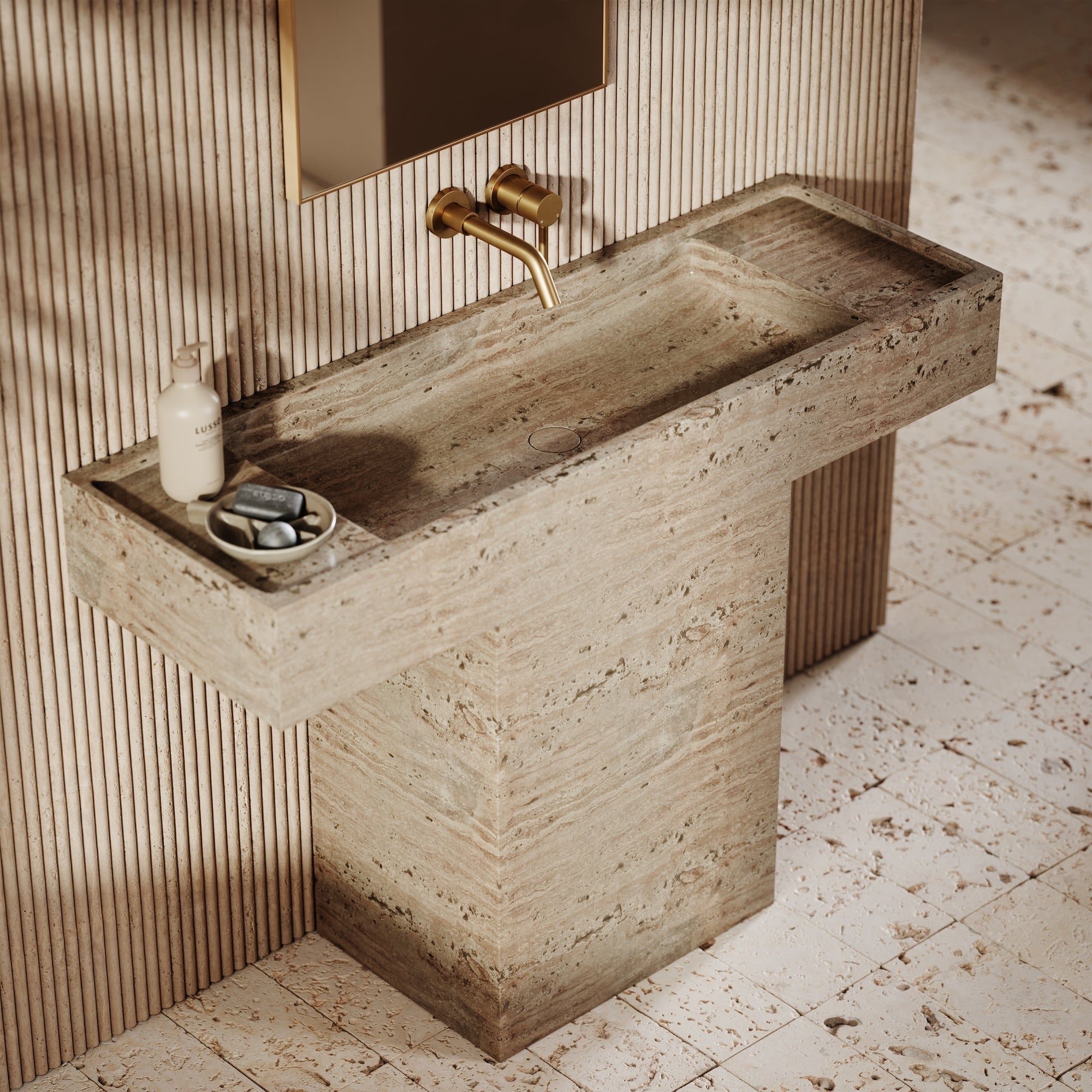 Loft Travertine Vanity Basin 1200mm Top View