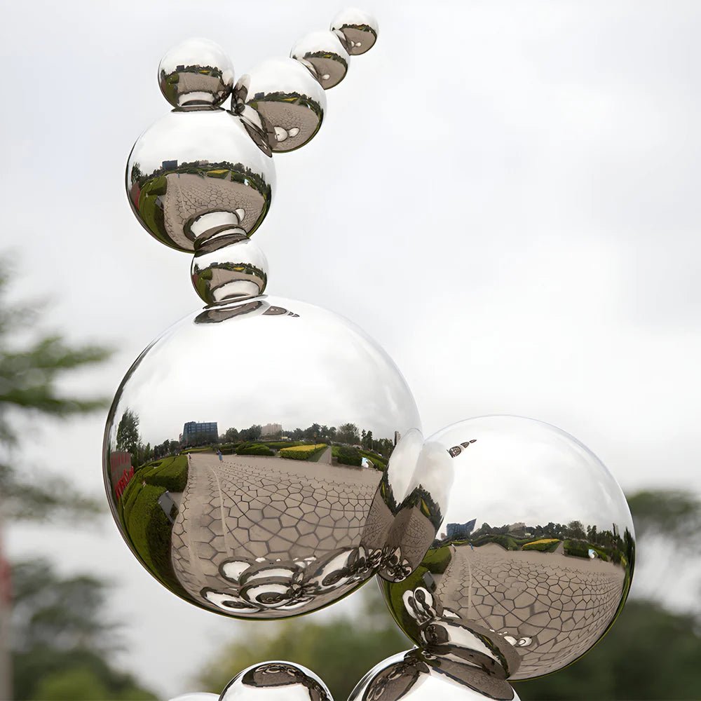Molecular Gold &amp; Silver Steel Outdoor Sculpture - Elsa Home And Beauty